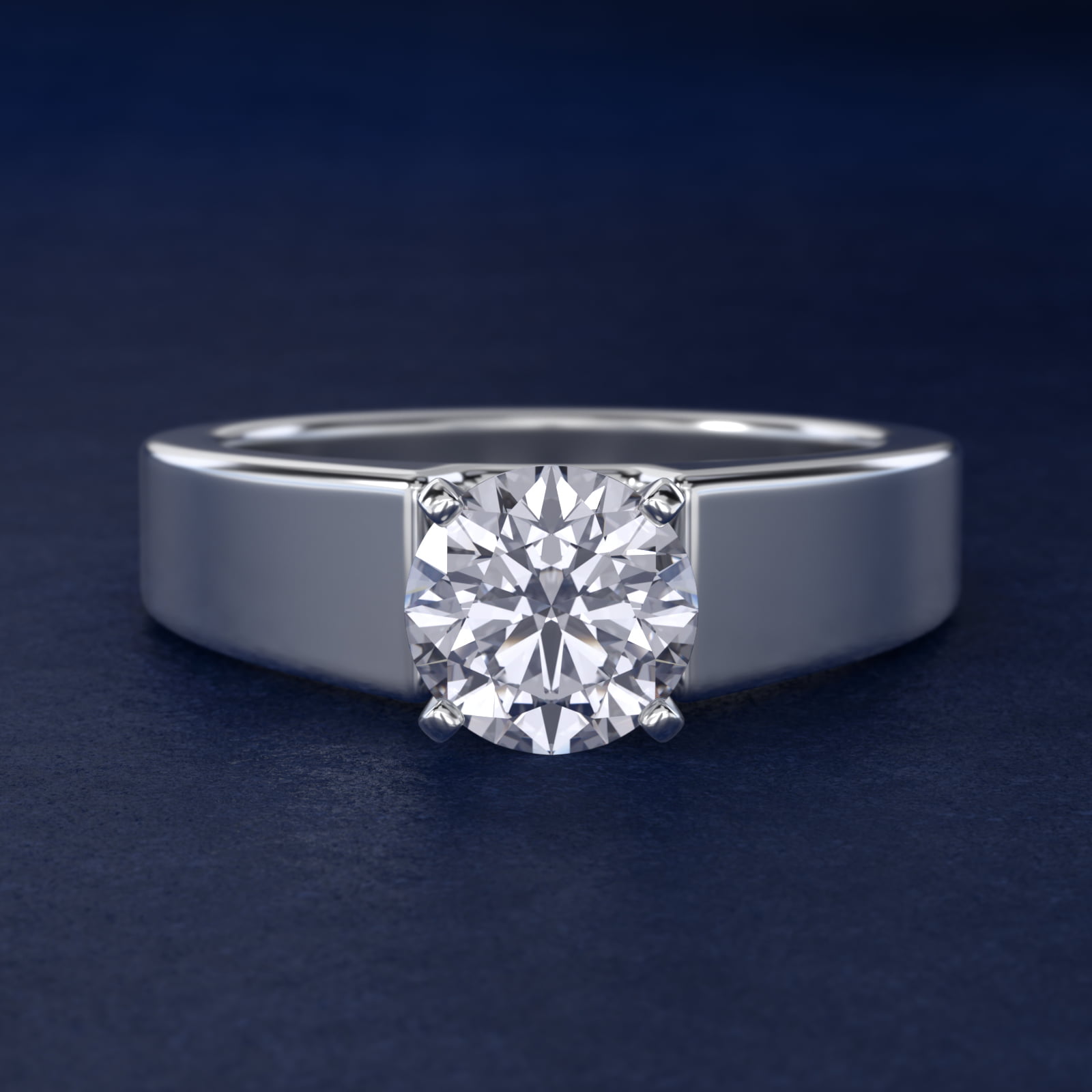 Wide Band Solitaire Engagement Ring in Platinum (5mm)