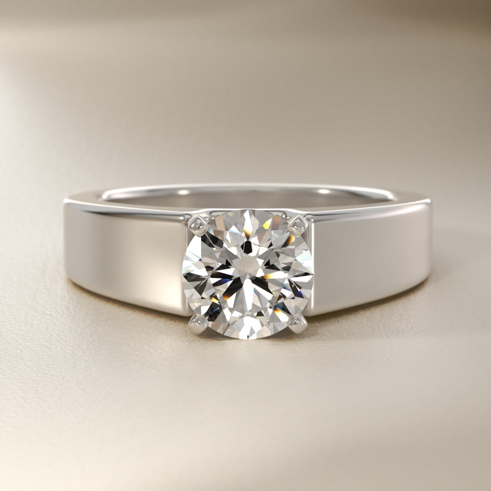 Wide Band Solitaire Engagement Ring in 14k White Gold (5mm)