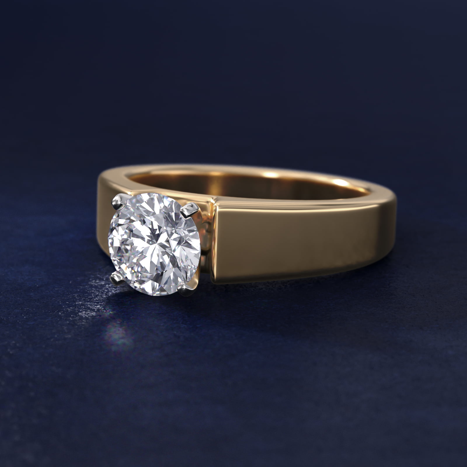 Wide Band Solitaire Engagement Ring in 18k Yellow Gold (5mm)