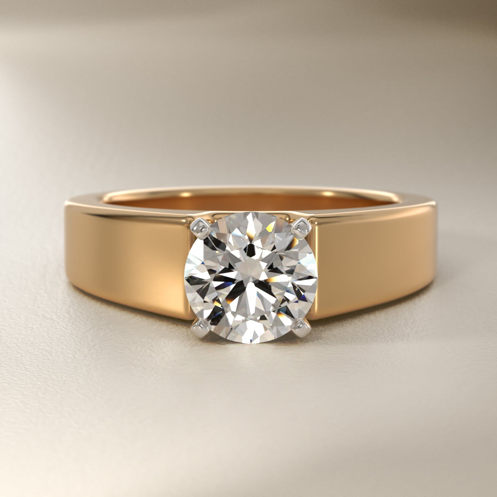 Wide Band Solitaire Engagement Ring in 14K Yellow Gold (5mm)