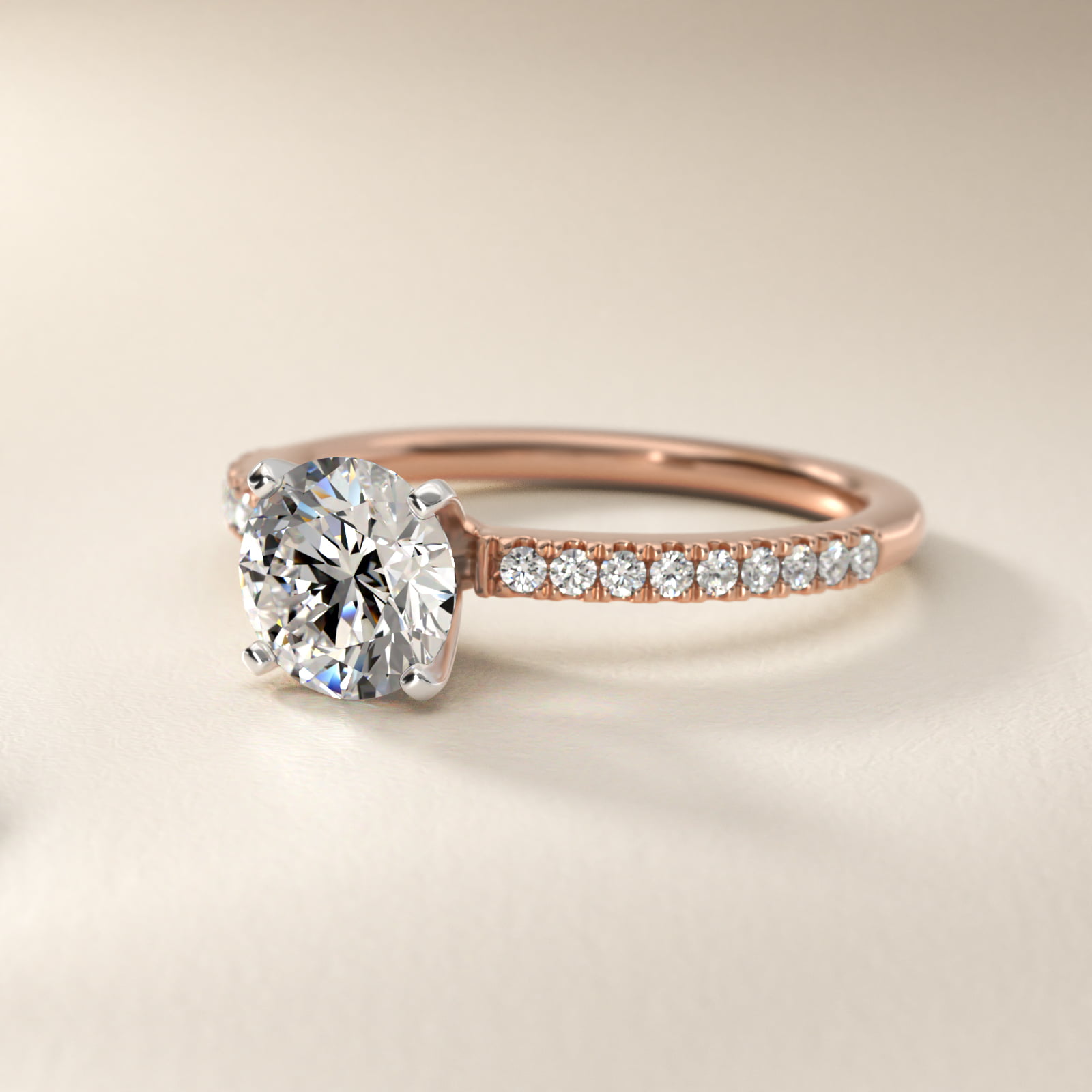 Riviera Pavé Lab-Grown Diamond Engagement Ring in 14k Rose Gold (1/6 ct. tw.)