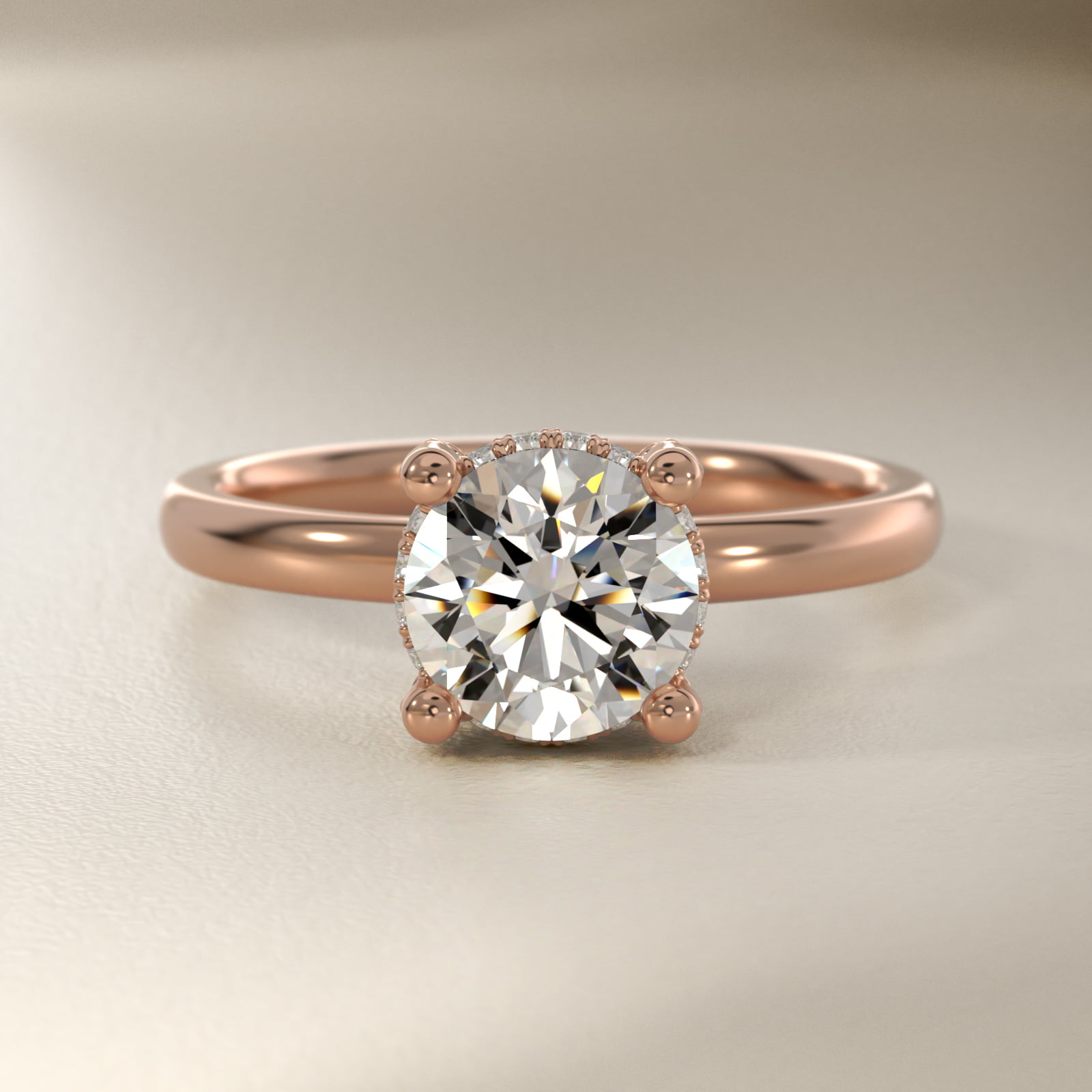 Blue Nile Studio French Pavé Diamond Crown Solitaire Engagement Ring in 14k Rose Gold (1/6 ct. tw.)