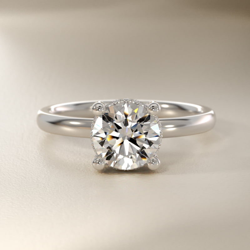 Blue Nile Studio French Pavé Diamond Crown Solitaire Engagement Ring in 18k White Gold (1/6 ct. tw.)