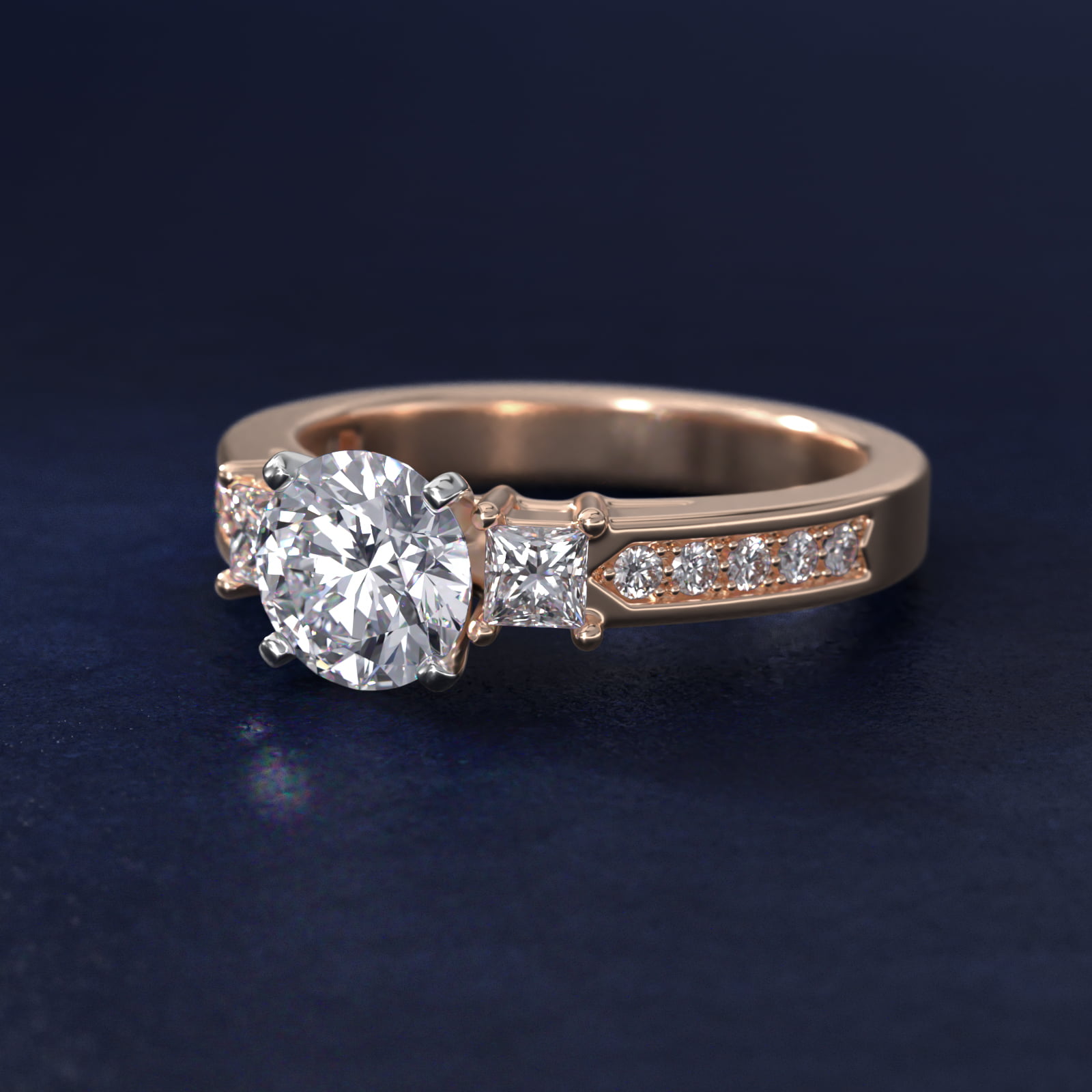 Trio Princess Cut Pavé Diamond Engagement Ring in 14k Rose Gold (1/3 ct. tw.)