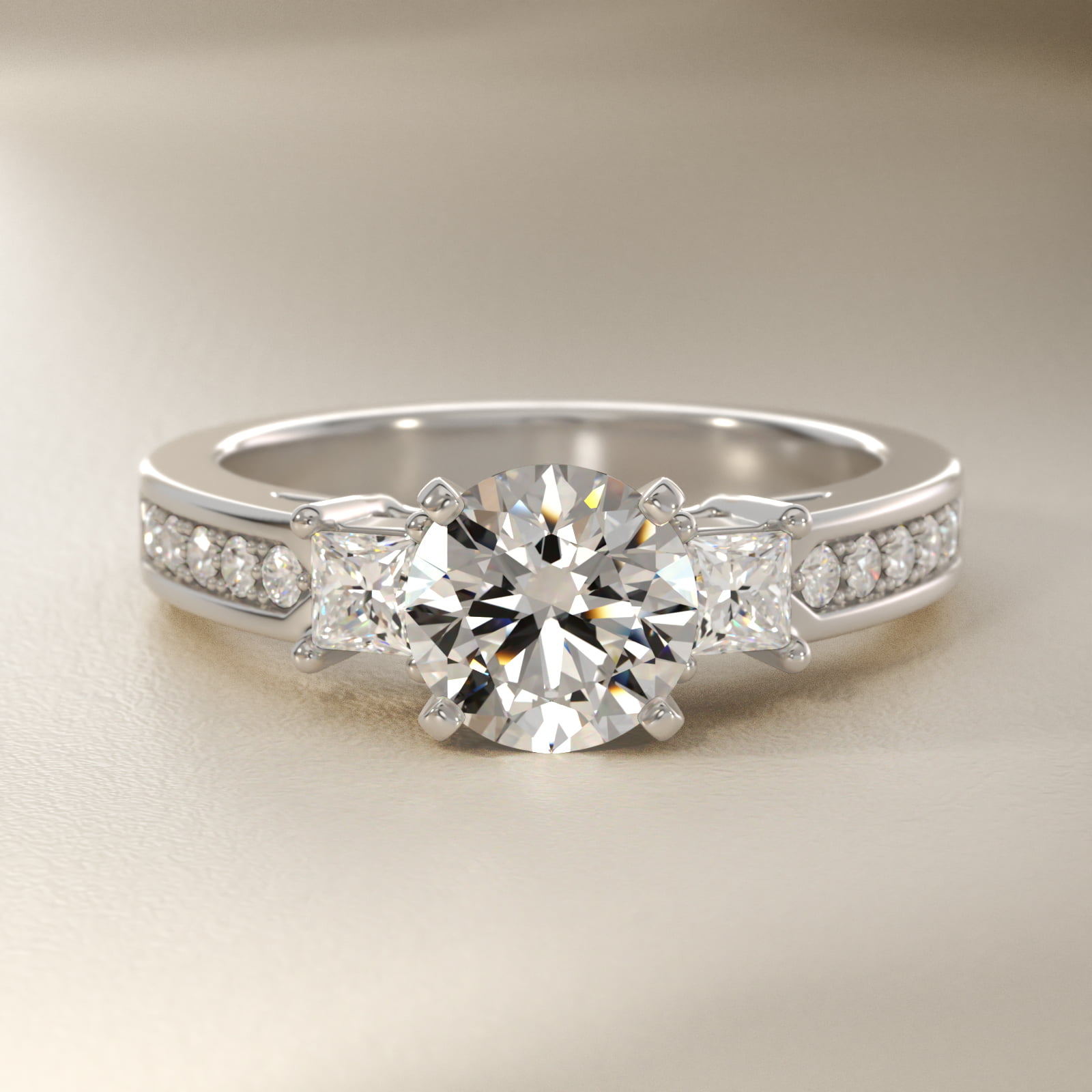 Trio Princess Cut Pavé Diamond Engagement Ring in 14k White Gold (1/3 ct. tw.)