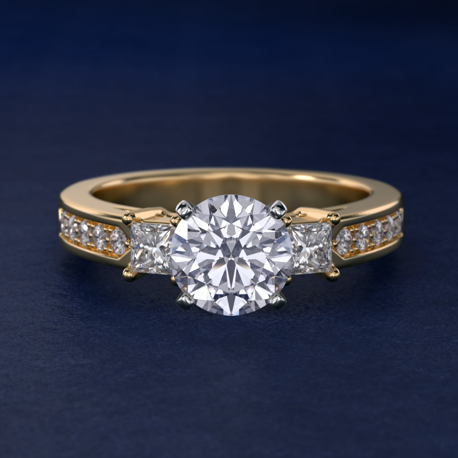 Trio Princess Cut Pavé Diamond Engagement Ring in 14k Yellow Gold (1/3 ct. tw.)