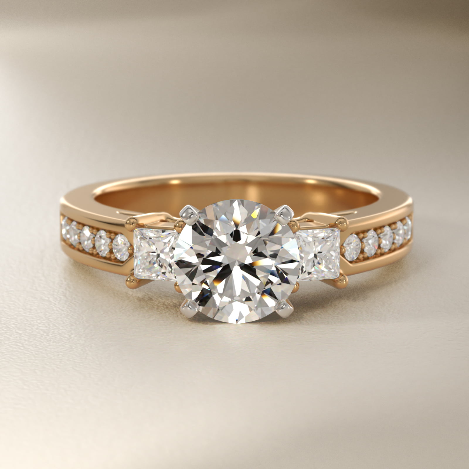 Trio Princess Cut Pavé Diamond Engagement Ring in 18k Yellow Gold (1/3 ct. tw.)