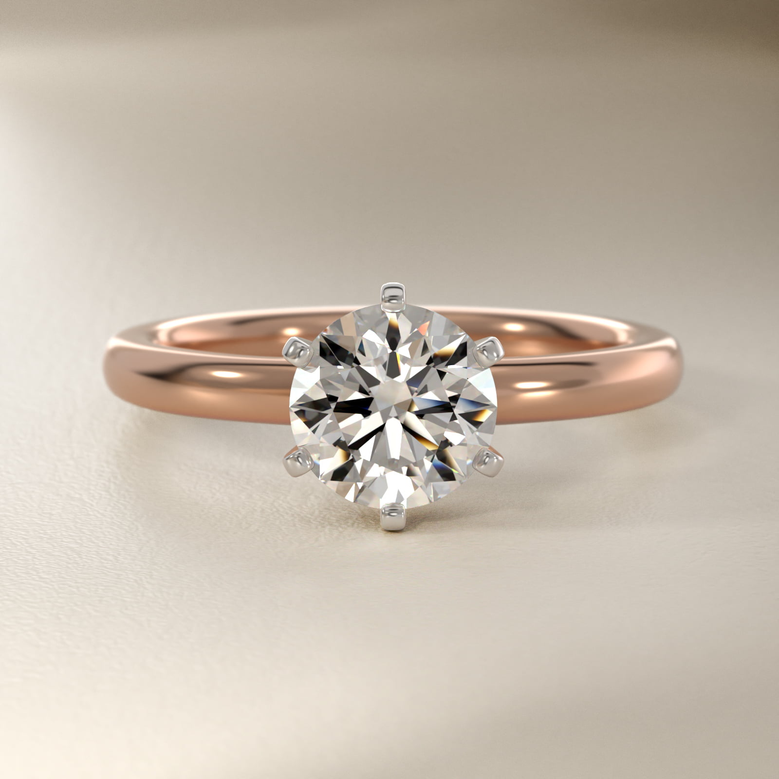 Six-Prong Low Dome Comfort Fit Solitaire Engagement Ring in 14k Rose Gold (2mm)