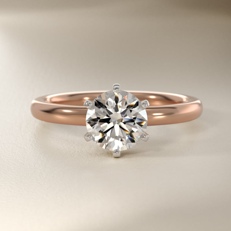 Six-Prong Low Dome Comfort Fit Solitaire Engagement Ring in 14k Rose Gold (2mm)