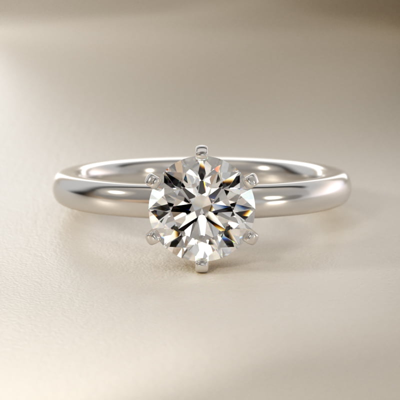 Six-Prong Low Dome Comfort Fit Solitaire Engagement Ring in Platinum (2mm)