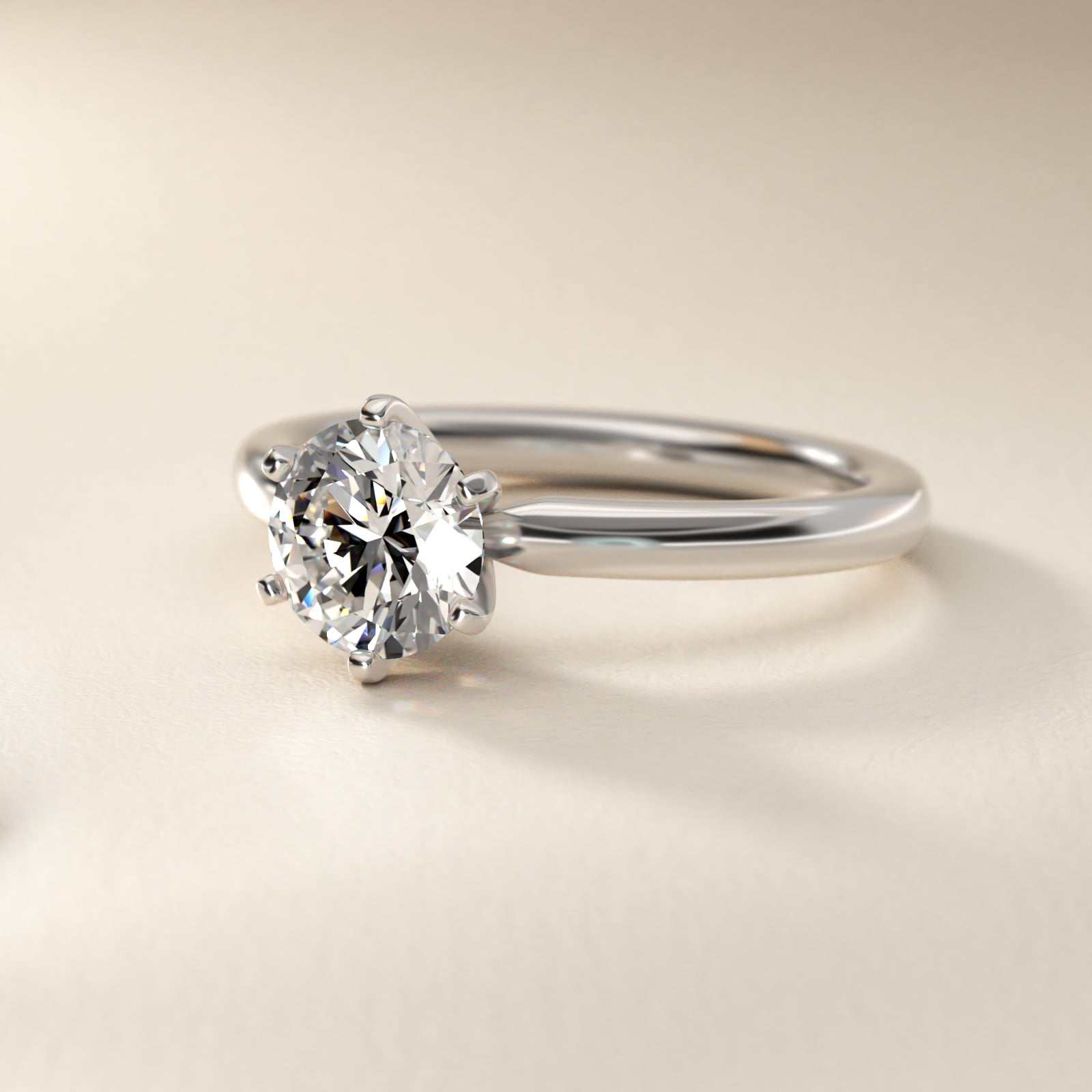 Six-Prong Low Dome Comfort Fit Solitaire Engagement Ring in Platinum (2mm)