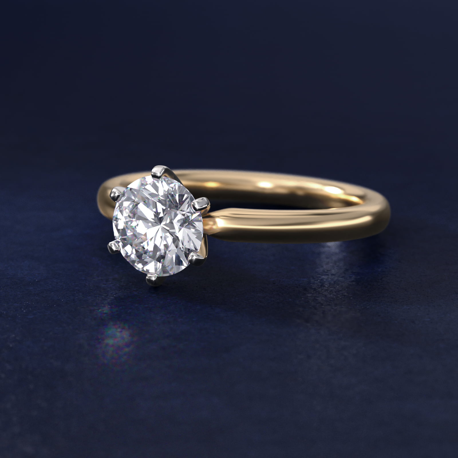 Six -Prong Low Dome Comfort Fit Solitaire Engagement Ring in 18k Yellow Gold (2mm)