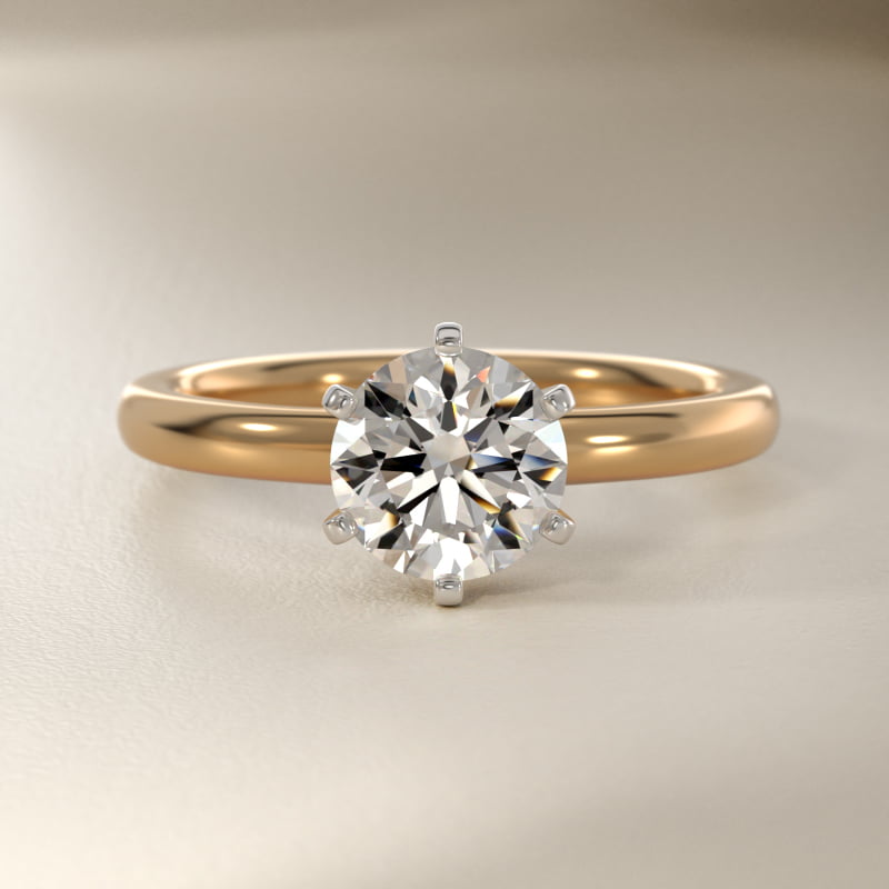 Six-Prong Low Dome Comfort Fit Solitaire Engagement Ring in 14K Yellow Gold (2mm)