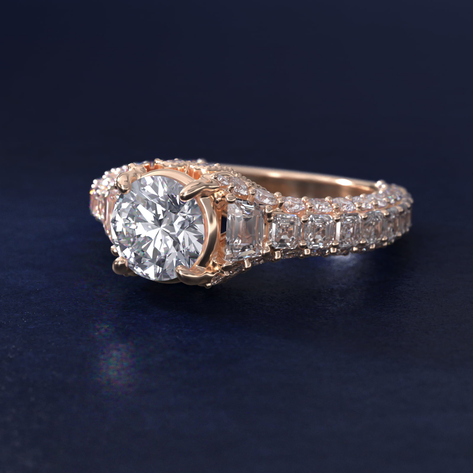 Bella Vaughan for Blue Nile Grandeur Trapezoid Diamond Engagement Ring in 14k Rose Gold (2 1/4 ct. tw.)