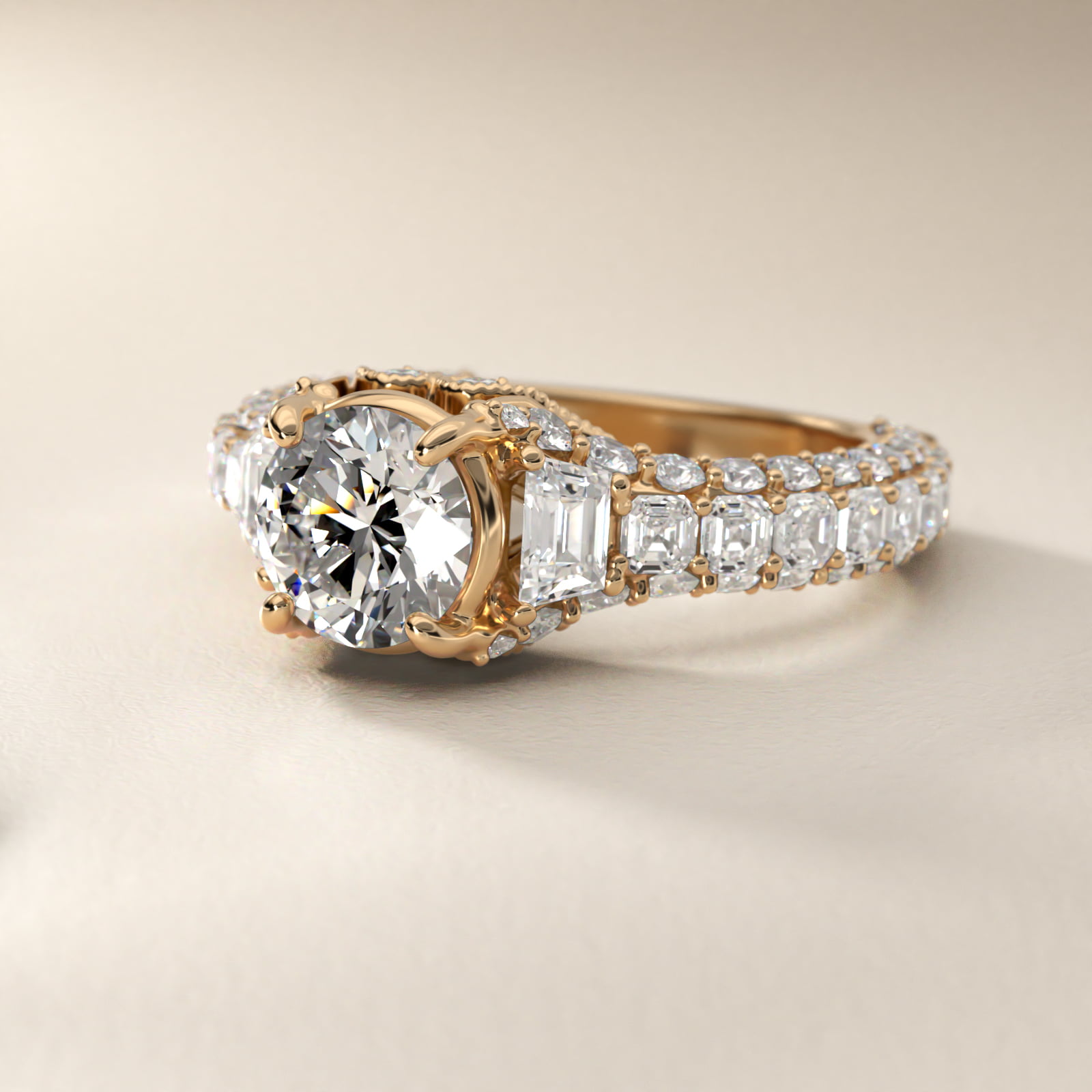 Bella Vaughan for Blue Nile Grandeur Trapezoid Diamond Engagement Ring in 14K Yellow Gold (2 1/4 ct. tw.)