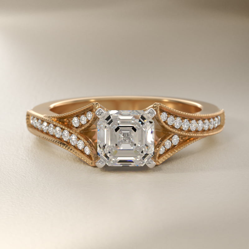 Milgrain and Pavé V-Shank Diamond Engagement Ring in 14K Yellow Gold (1/8 ct. wt.)