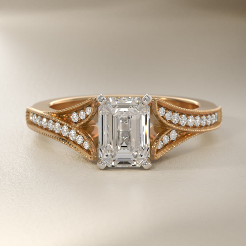Milgrain and Pavé V-Shank Diamond Engagement Ring in 14K Yellow Gold (1/8 ct. wt.)
