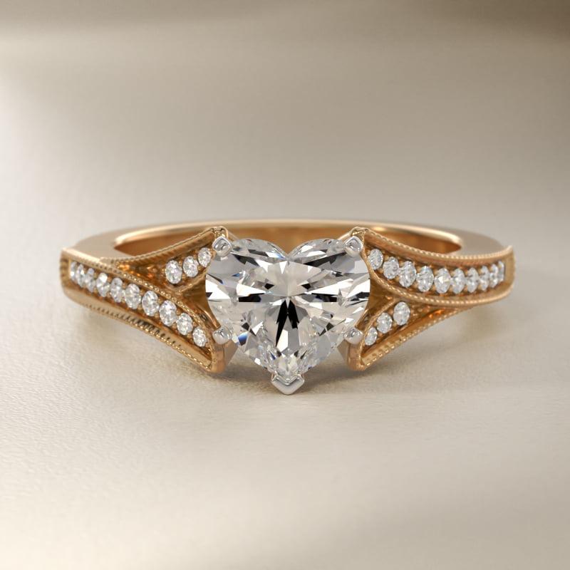 Milgrain and Pavé V-Shank Diamond Engagement Ring in 14K Yellow Gold (1/8 ct. wt.)