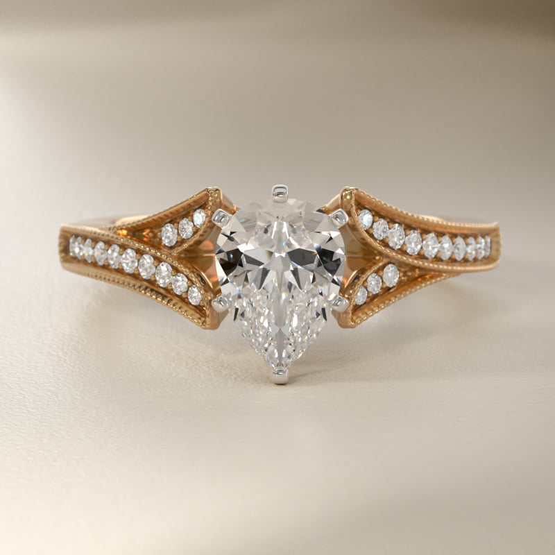 Milgrain and Pavé V-Shank Diamond Engagement Ring in 14K Yellow Gold (1/8 ct. wt.)