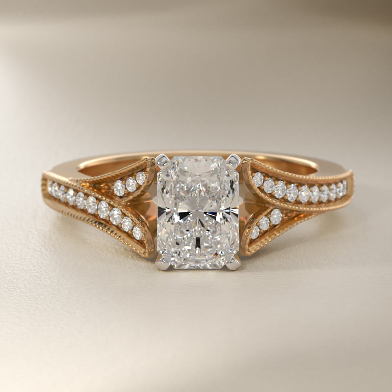 Milgrain and Pavé V-Shank Diamond Engagement Ring in 14K Yellow Gold (1/8 ct. wt.)