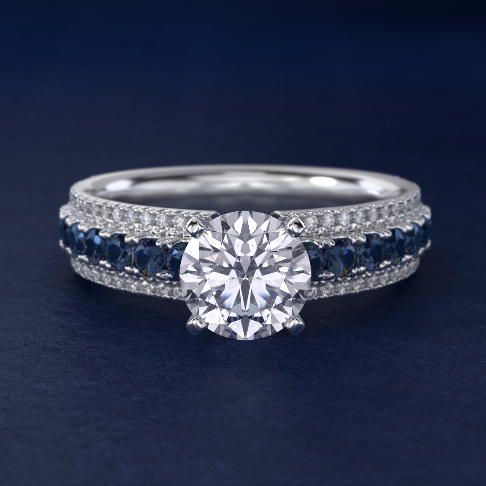 Three Row Sapphire and Diamond Engagement Ring in 18k White Gold (1/4 ct. tw.)