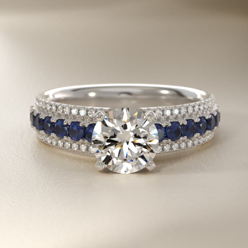 Three Row Sapphire and Diamond Engagement Ring in Platinum (1/4 ct. tw.)