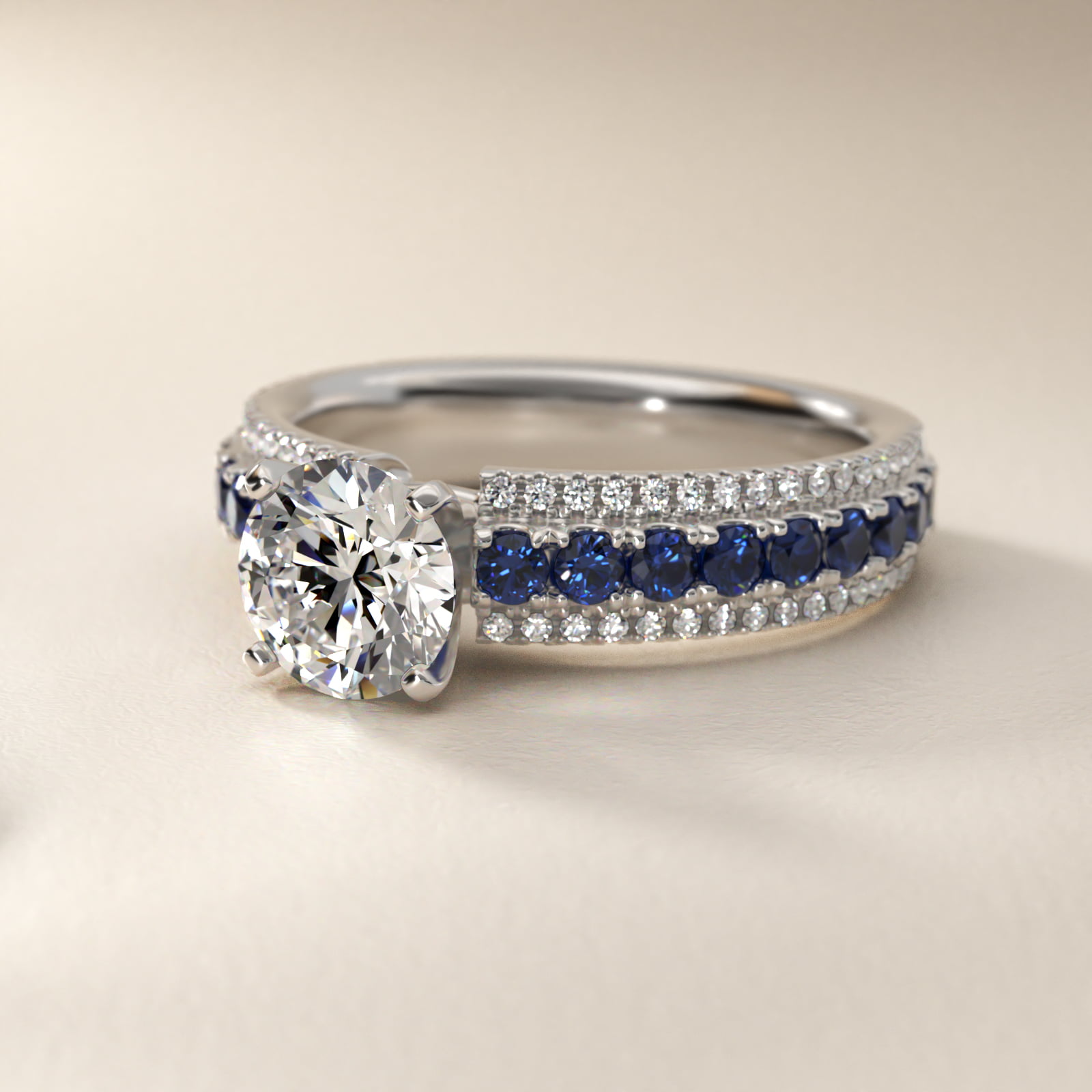 Three Row Sapphire and Diamond Engagement Ring in 14k White Gold (1/4 ct. tw.)