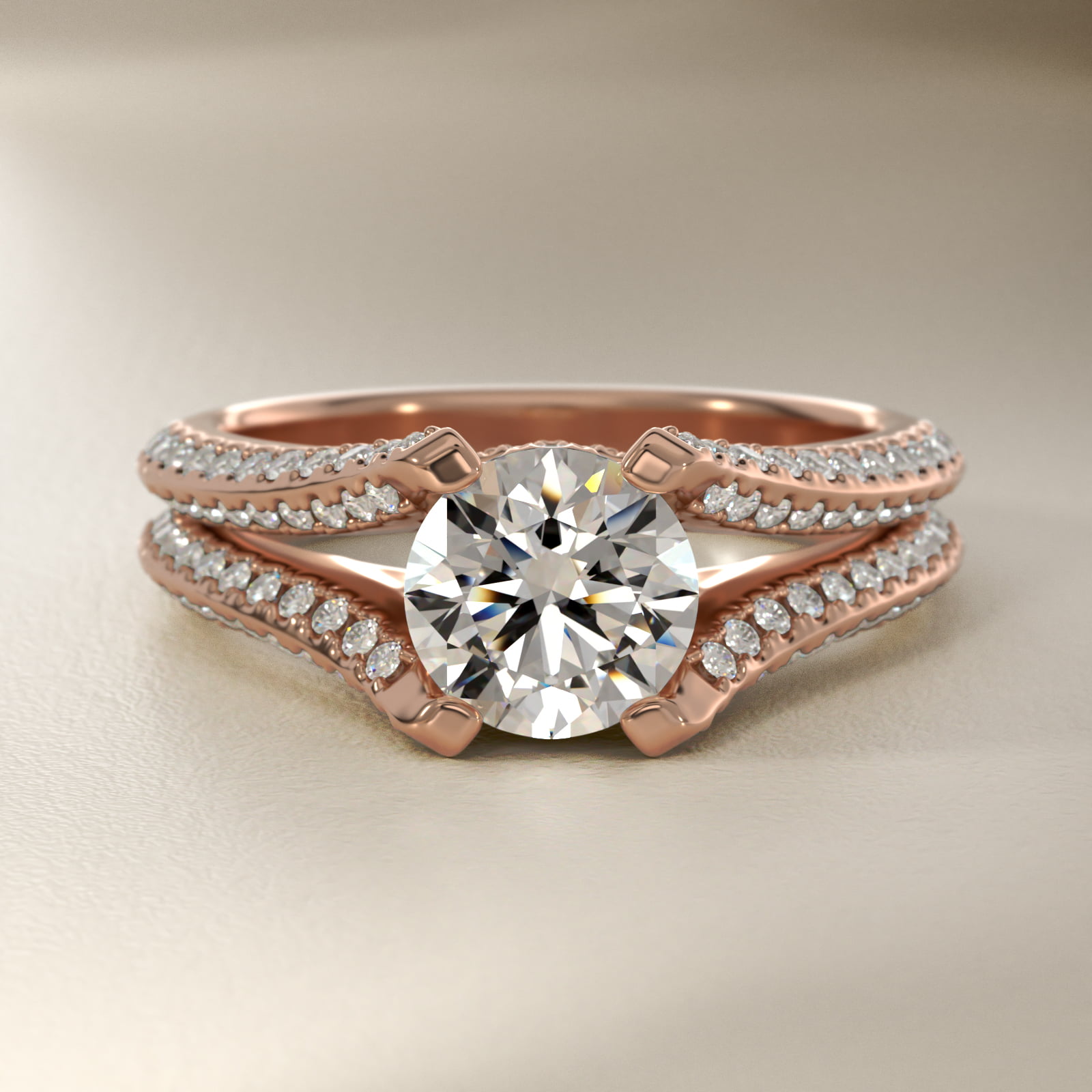 Bella Vaughan for Blue Nile Seattle Split Shank Double Pavé Diamond Engagement Ring in 14k Rose Gold (3/4 ct. tw.)