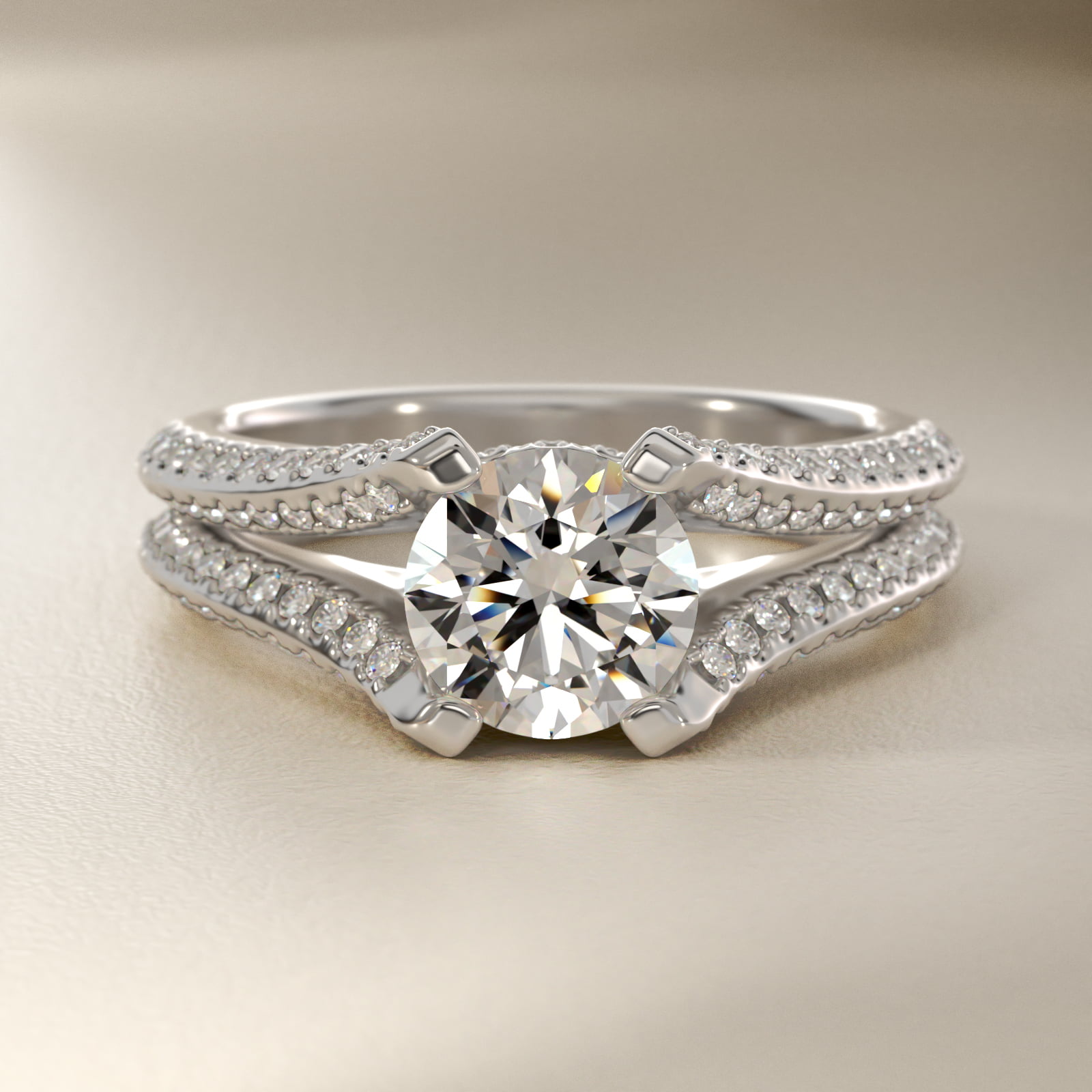 Bella Vaughan for Blue Nile Seattle Split Shank Double Pavé Diamond Engagement Ring in 18k White Gold (3/4 ct. tw.)
