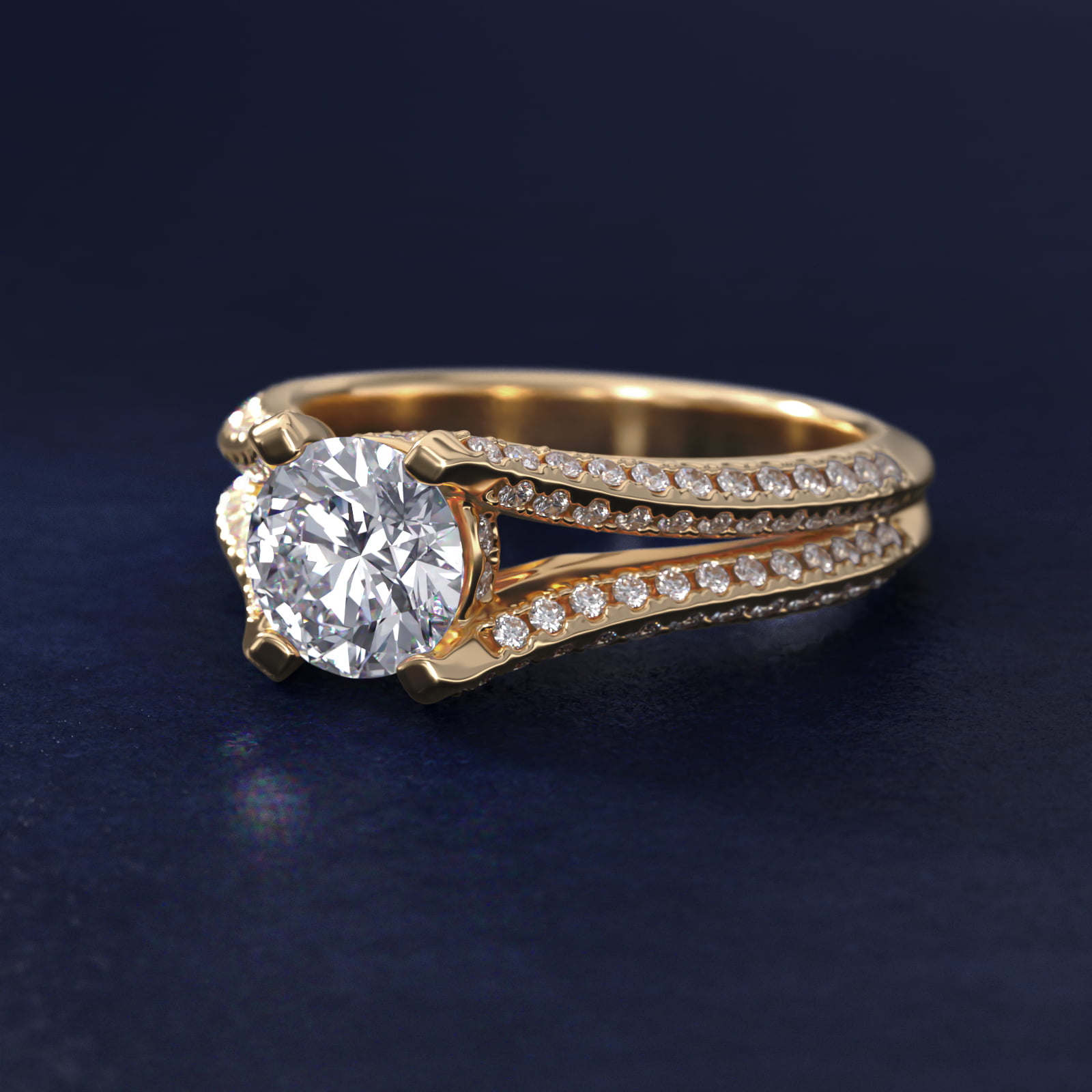 Bella Vaughan for Blue Nile Seattle Split Shank Double Pavé Diamond Engagement Ring in 18k Yellow Gold (3/4 ct. tw.)