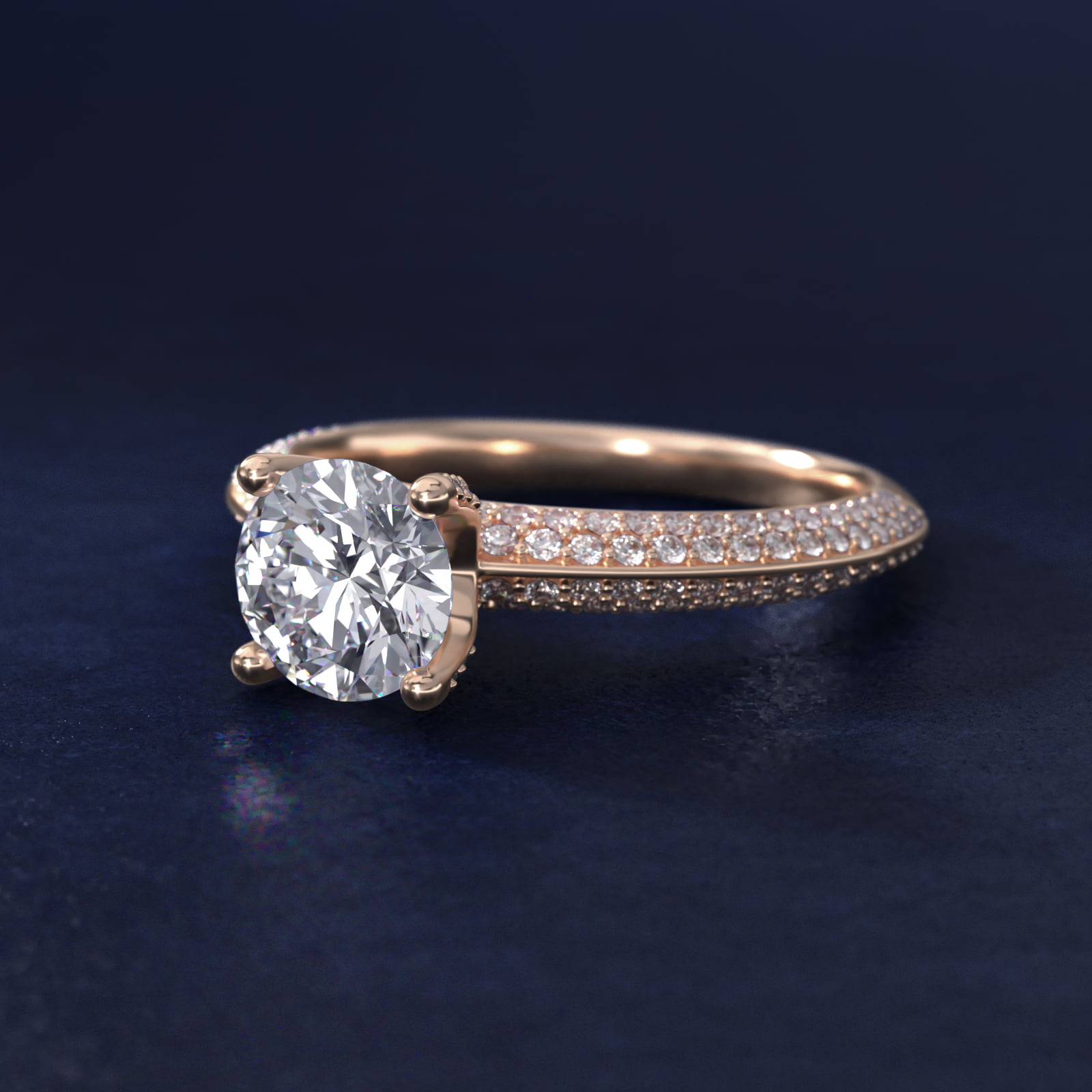 The Gallery Collection™ Knife Edge Micropavé Diamond Engagement Ring in 14k Rose Gold (3/8 ct. tw.)