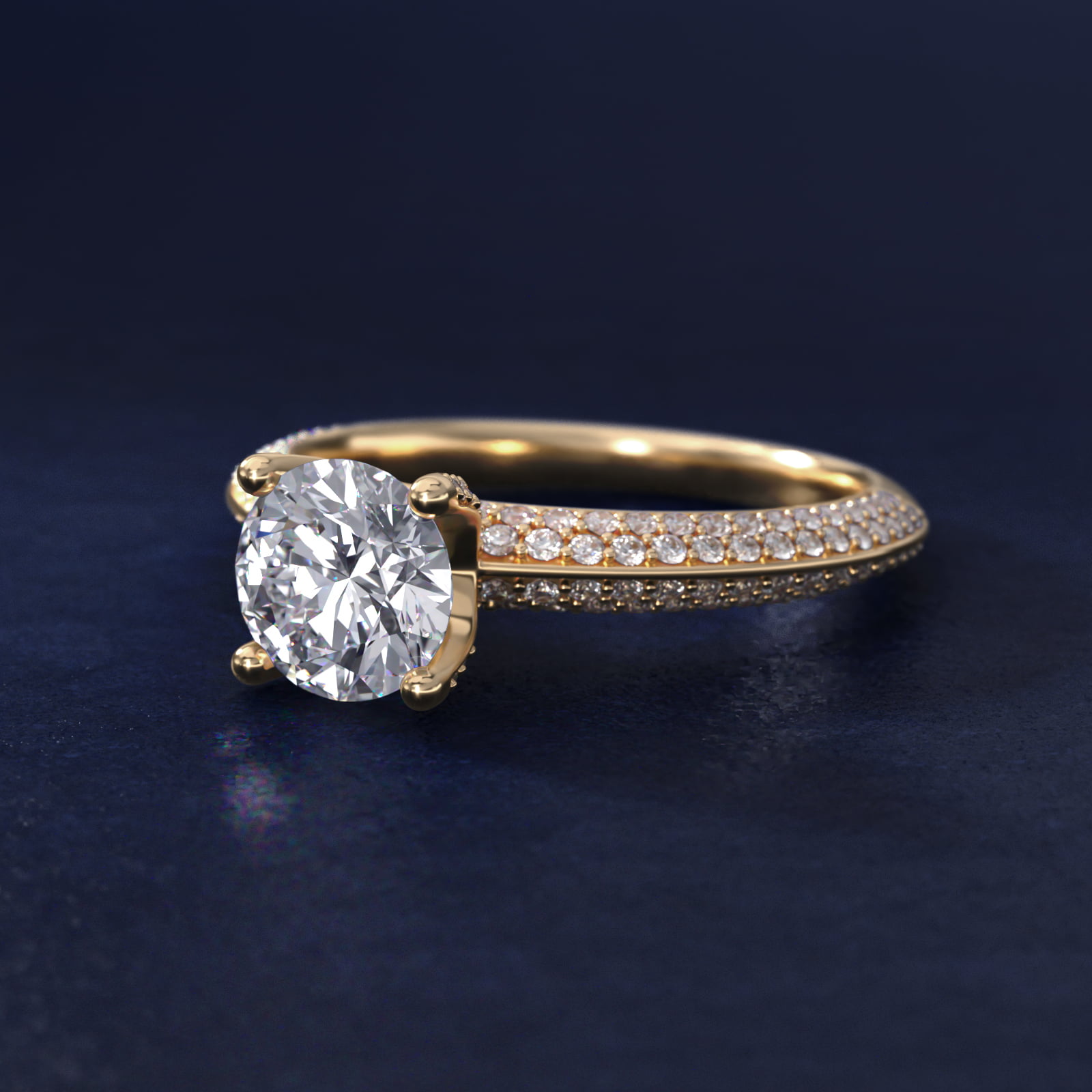 The Gallery Collection™ Knife Edge Micropavé Diamond Engagement Ring in 14K Yellow Gold (3/8 ct. tw.)