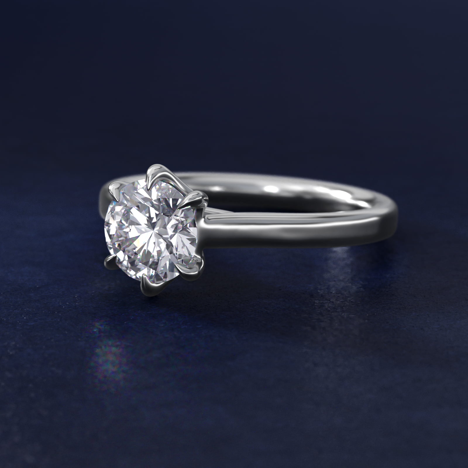 The Gallery Collection Six-Prong Trellis Solitaire Diamond Engagement Ring in 18k White Gold