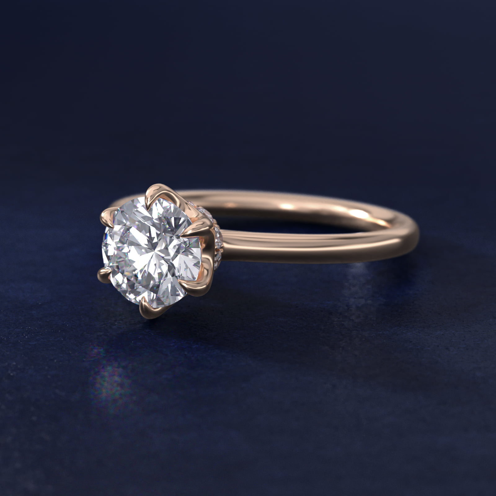 Six-Prong Solitaire Plus Hidden Halo Diamond Engagement Ring in 14K Rose Gold