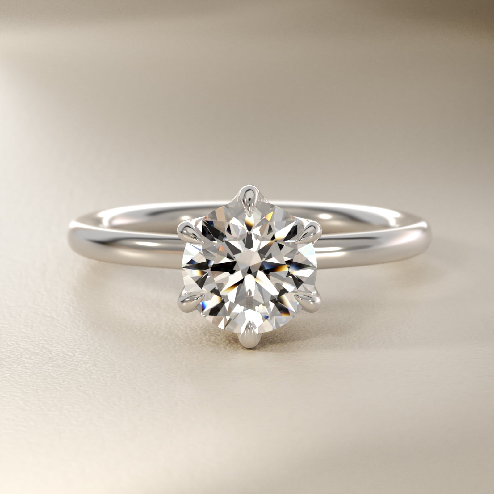 Six-Prong Solitaire Plus Hidden Halo Diamond Engagement Ring in 14k White Gold