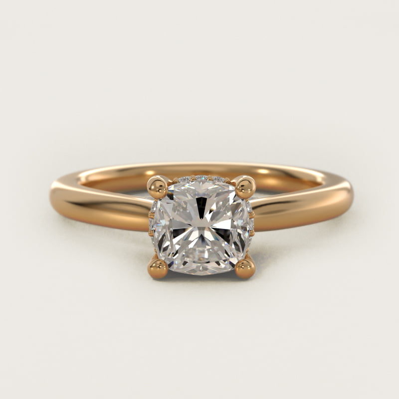 Petite Hidden Halo Solitaire Plus Diamond Engagement Ring in 14k Yellow Gold