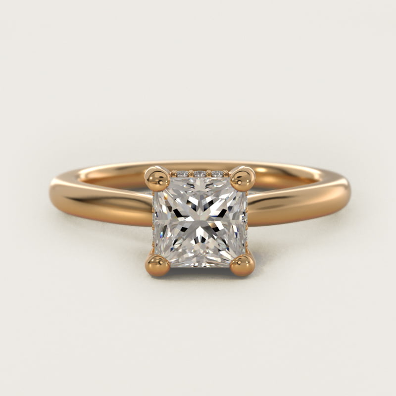 Petite Hidden Halo Solitaire Plus Diamond Engagement Ring in 14k Yellow Gold