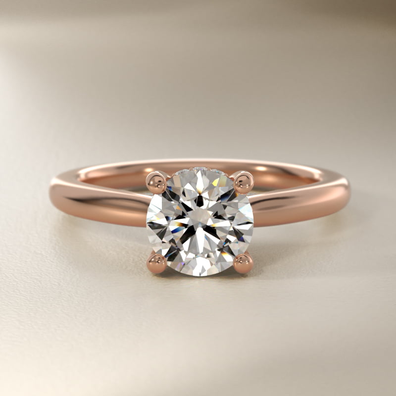 Petite Hidden Halo Solitaire Plus Diamond Engagement Ring in 14k Rose Gold