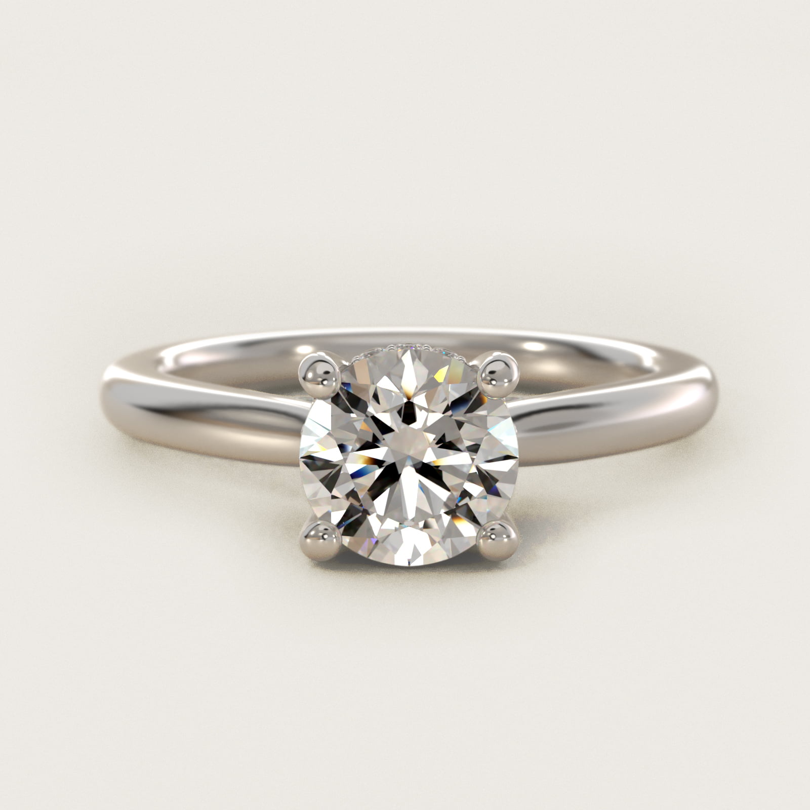 Petite Hidden Halo Solitaire Plus Diamond Engagement Ring in 14k White Gold