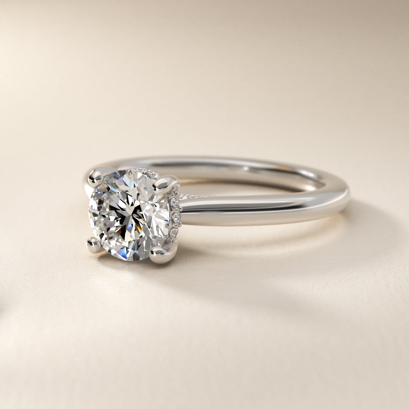 Petite Hidden Halo Solitaire Plus Diamond Engagement Ring in 14k White Gold