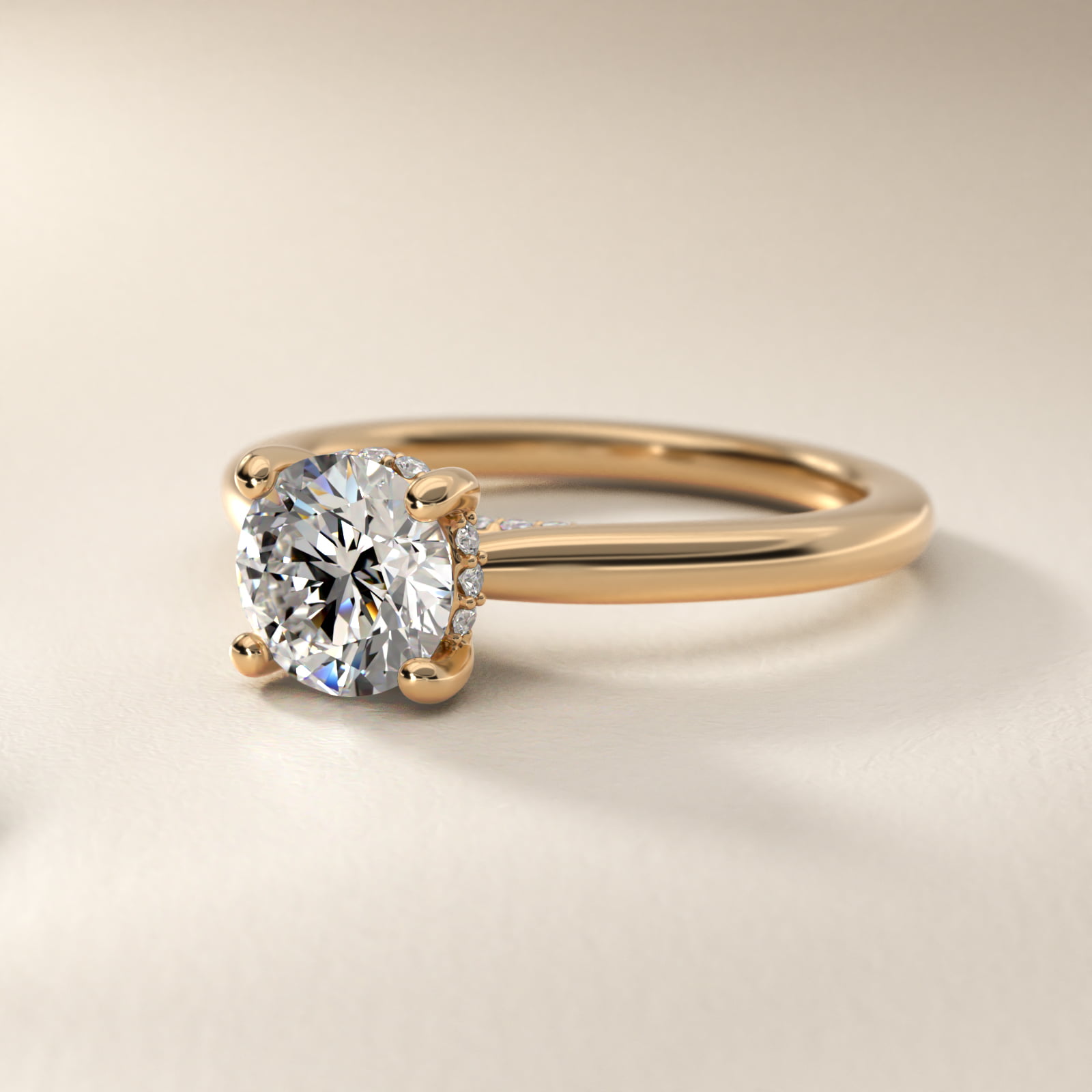 Petite Hidden Halo Solitaire Plus Diamond Engagement Ring in 14k Yellow Gold