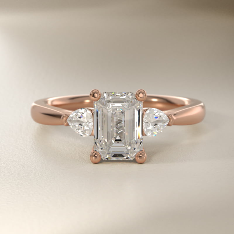 Pear Sidestone Lab-Grown Diamond Engagement Ring in 14k Rose Gold (1/4 ct. tw.)