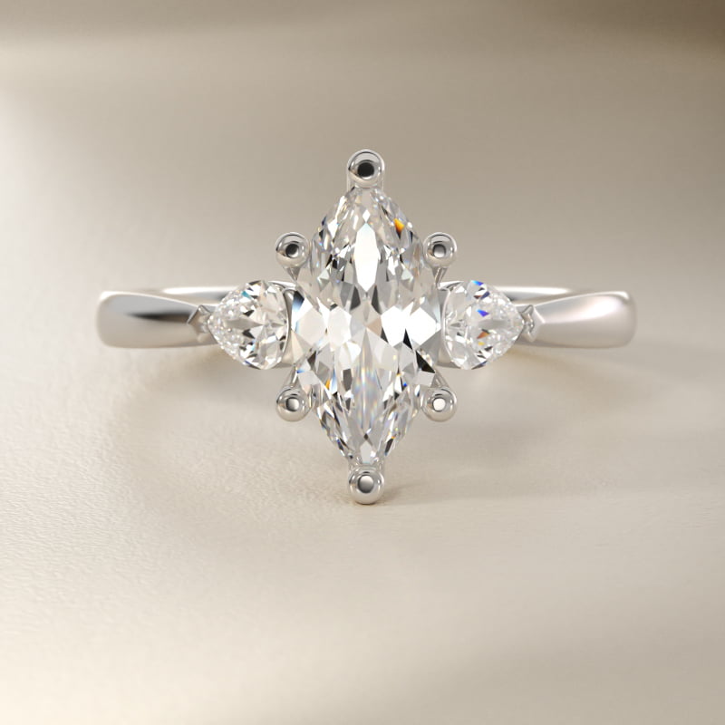 Pear Sidestone Lab-Grown Diamond Engagement Ring in 14k White Gold (1/4 ct. tw.)