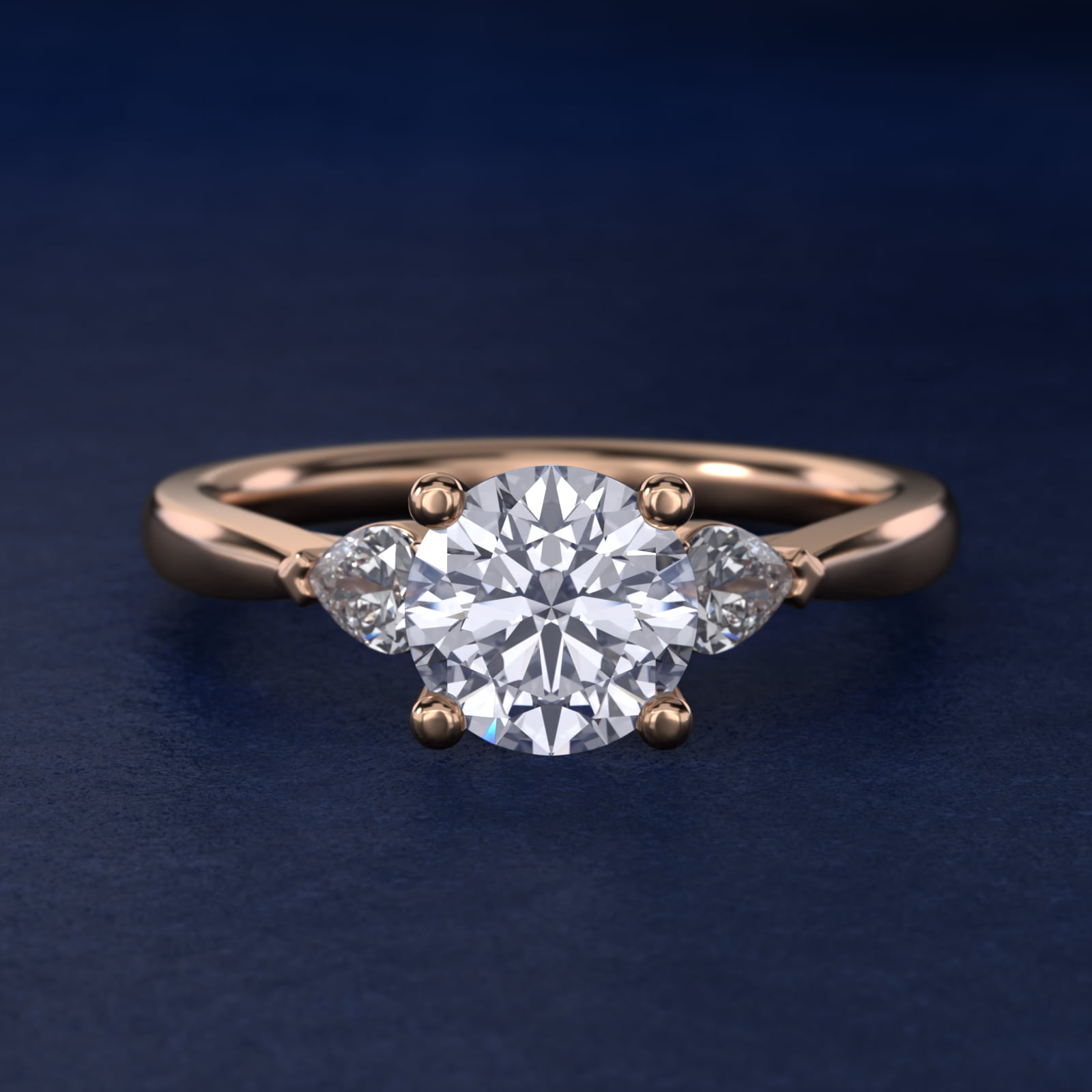 Pear Sidestone Lab-Grown Diamond Engagement Ring in 14k Rose Gold (1/4 ct. tw.)