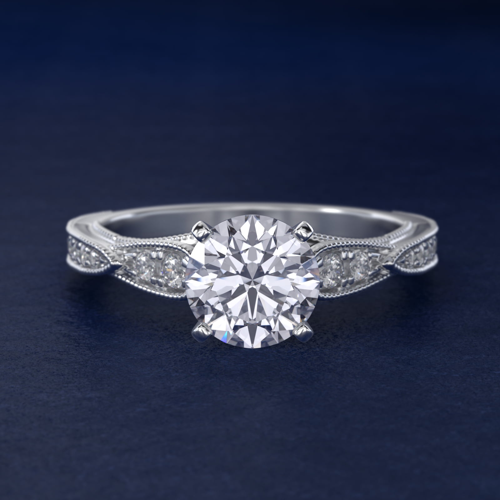 ZAC ZAC POSEN Vintage Milgrain Scalloped Diamond Engagement Ring in 14k White Gold (1/3 ct. tw.)