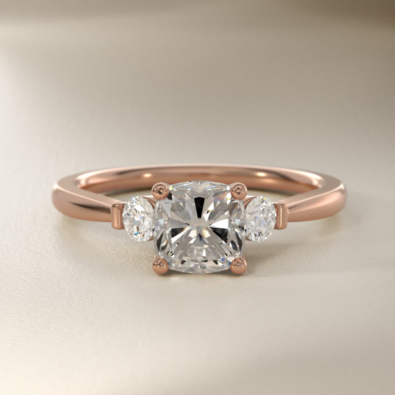 Petite Three-Stone Lab-Grown Diamond Engagement Ring in 14k Rose Gold