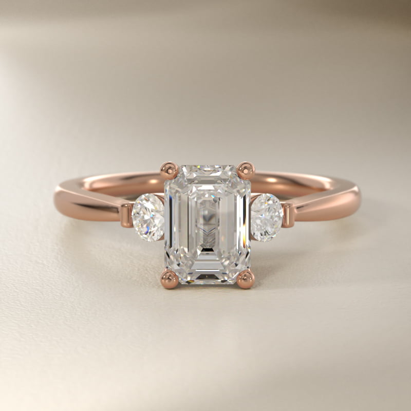 Petite Three-Stone Lab-Grown Diamond Engagement Ring in 14k Rose Gold