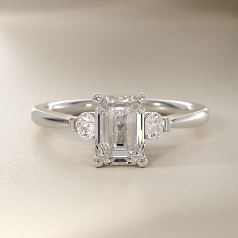 Petite Three-Stone Lab-Grown Diamond Engagement Ring in 14k White Gold