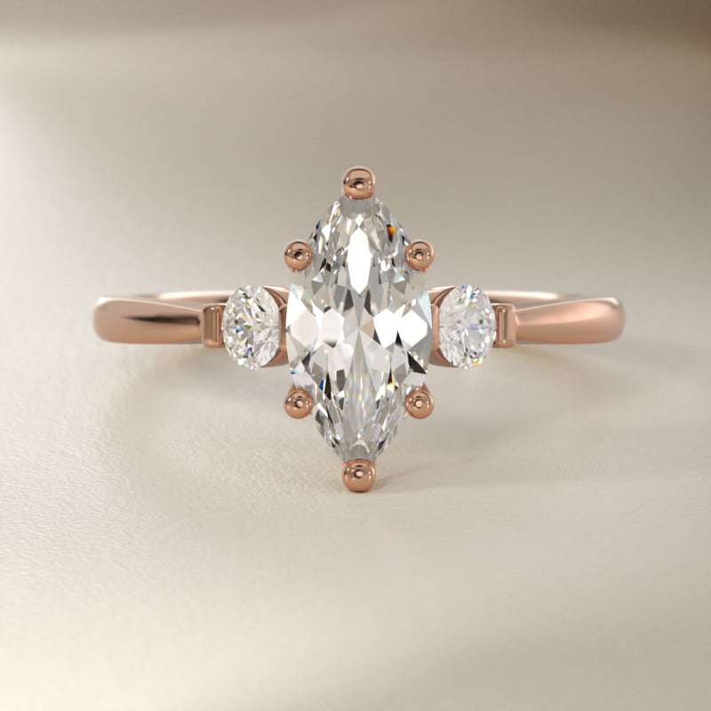 Petite Three-Stone Lab-Grown Diamond Engagement Ring in 14k Rose Gold
