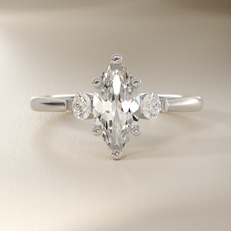 Petite Three-Stone Lab-Grown Diamond Engagement Ring in 14k White Gold